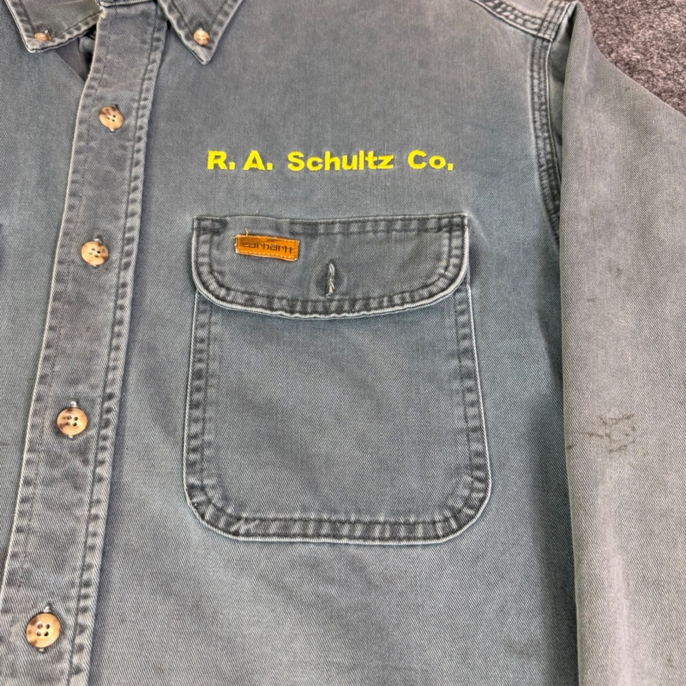 Carhartt Rugged Outdoor Wear Mens Work Shirt R.A. Schultz Co. Distressed XL - Picture 6 of 7
